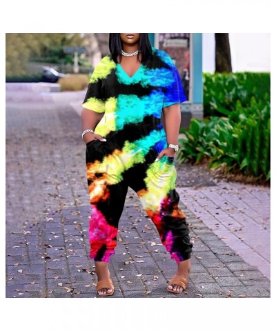 Plus Size Jumpsuits For Women,2023 V Neck Short Sleeve One Piece Outfits Rompers Loose Wide Leg Baggy Overall A-multicolor $7...