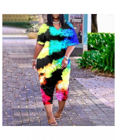 Plus Size Jumpsuits For Women,2023 V Neck Short Sleeve One Piece Outfits Rompers Loose Wide Leg Baggy Overall A-multicolor $7...