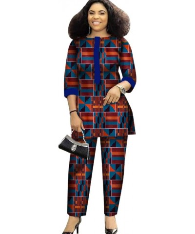 African Suit for Women Print Wax Plus Sizx 2 Piece of Top and Pant Sets Fashion Women in African Clothing T1 $33.50 Suits