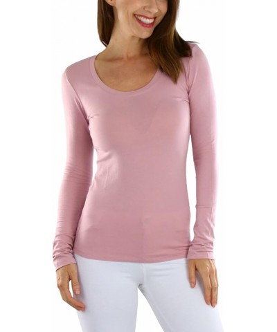 Junior Women's Slim Fit Long Sleeve Shirt Scoop Neckline Basic Tee Layering Cotton Top Paint Pink $8.98 T-Shirts