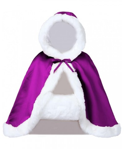 Wedding Cape Hooded Cloak for Bride Winter Reversible with Fur Trim Free Hand Muff Hip-Length 18 Colors Purple $22.05 Coats