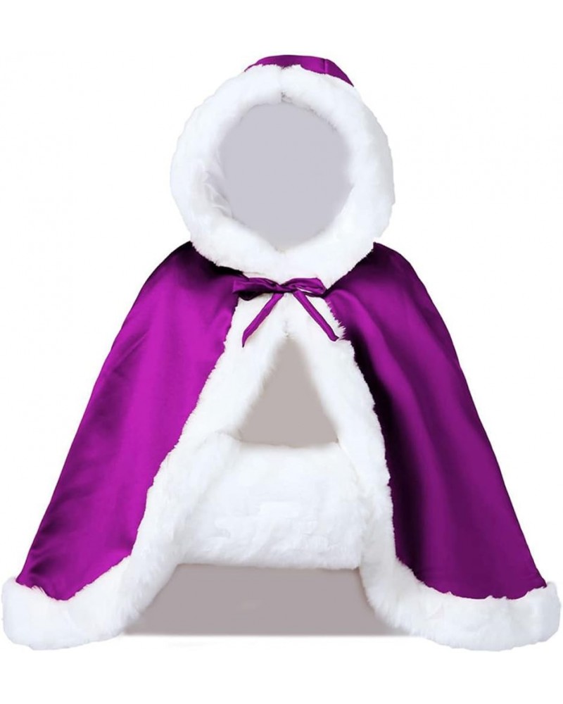 Wedding Cape Hooded Cloak for Bride Winter Reversible with Fur Trim Free Hand Muff Hip-Length 18 Colors Purple $22.05 Coats