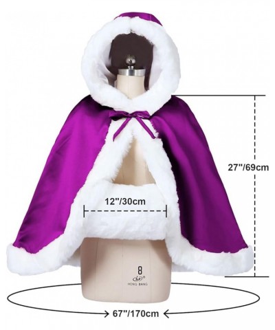 Wedding Cape Hooded Cloak for Bride Winter Reversible with Fur Trim Free Hand Muff Hip-Length 18 Colors Purple $22.05 Coats