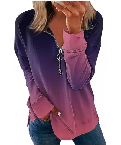 Zip Up Oversized Sweatshirt For Women Casual Gradient Fall Clothes Fashion Long Sleeve Tops Pullover 2-dark Purple $10.39 Hoo...