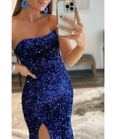 Women's Strapless Sequin Prom Dresses with Slit Formal Gowns Evening Dresses Silver $40.49 Dresses