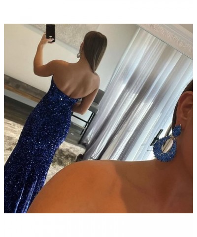 Women's Strapless Sequin Prom Dresses with Slit Formal Gowns Evening Dresses Silver $40.49 Dresses