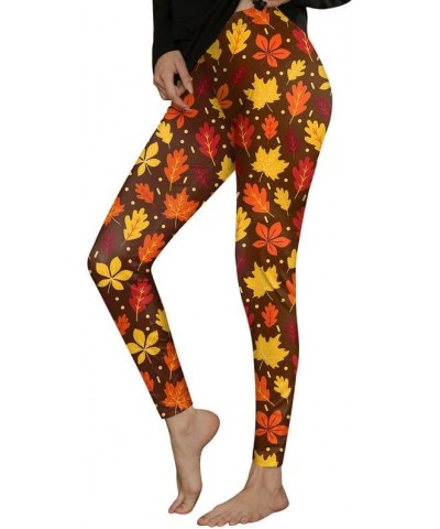 Thanksgiving Women Graphic Leggings Funny Stretchy Pants Fall Maple Leaf $13.86 Leggings