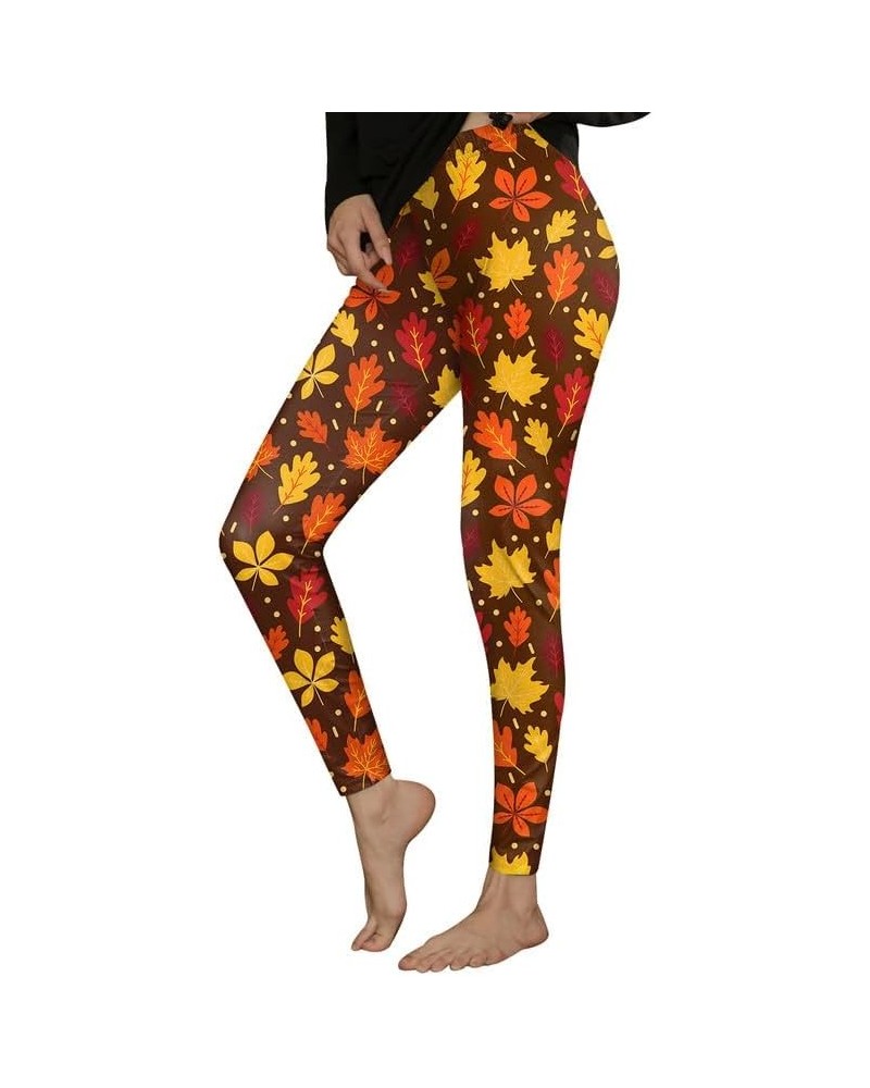 Thanksgiving Women Graphic Leggings Funny Stretchy Pants Fall Maple Leaf $13.86 Leggings