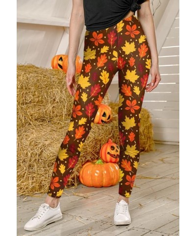 Thanksgiving Women Graphic Leggings Funny Stretchy Pants Fall Maple Leaf $13.86 Leggings