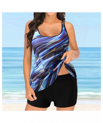 Plus Size Tie Dye Print Black Double Straps Tankini Sets Swimsuits for Women Summer Bathing Suits Beach Swimwear Set Blue $10...