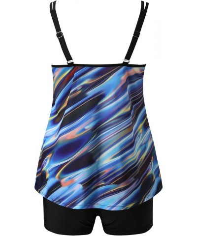 Plus Size Tie Dye Print Black Double Straps Tankini Sets Swimsuits for Women Summer Bathing Suits Beach Swimwear Set Blue $10...