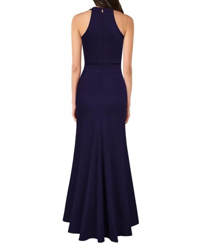 Women's High Neck Sleeveless Split Bodycon Mermaid Evening Cocktail Long Dress Navy Blue $31.20 Dresses