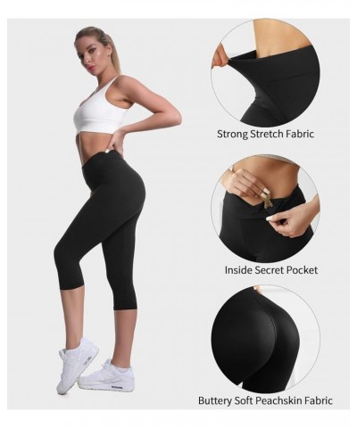 Buttery Soft High Waisted Capri Leggings for Women - Tummy Control, No See Through, Workout Yoga Pants Black $10.19 Leggings