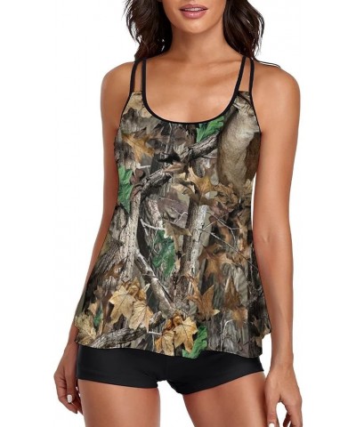 Camouflage Hunting Women Two Piece Tankini Swimwear Swimsuits Bathing Suits Set with Strappy Top and Shorts Style $23.99 Swim...