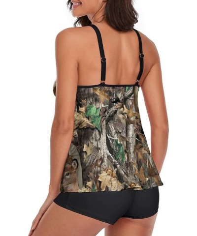 Camouflage Hunting Women Two Piece Tankini Swimwear Swimsuits Bathing Suits Set with Strappy Top and Shorts Style $23.99 Swim...