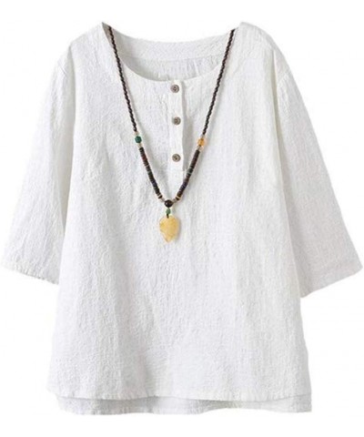 Women's Linen Tops Shirts Summer Casual Jacquard Tunic Blouse White $15.39 Blouses