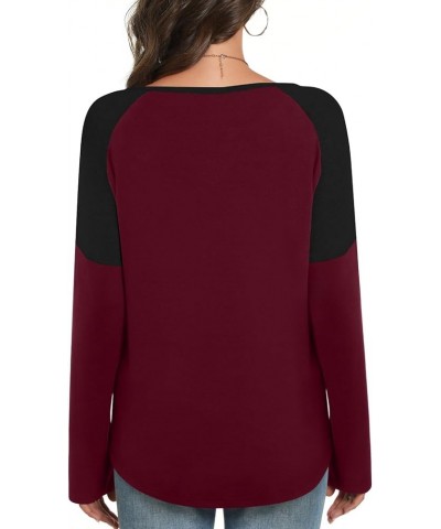 Womens Raglan T Shirts Long Sleeve V Neck Tunic Tops Color Block Fall Casual Pullover Black+wine Red $12.18 Tops