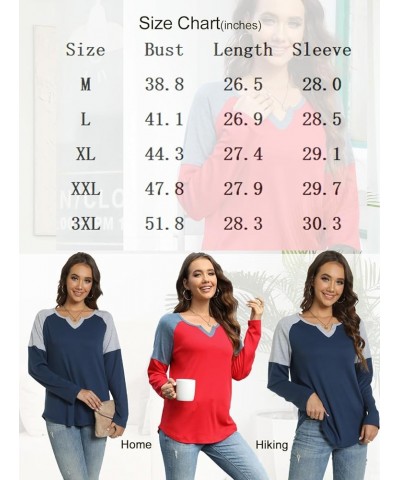 Womens Raglan T Shirts Long Sleeve V Neck Tunic Tops Color Block Fall Casual Pullover Black+wine Red $12.18 Tops