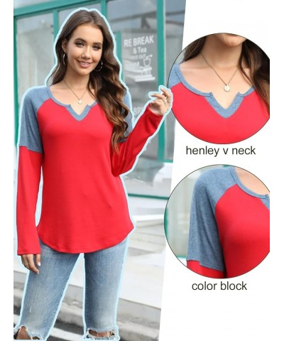 Womens Raglan T Shirts Long Sleeve V Neck Tunic Tops Color Block Fall Casual Pullover Black+wine Red $12.18 Tops