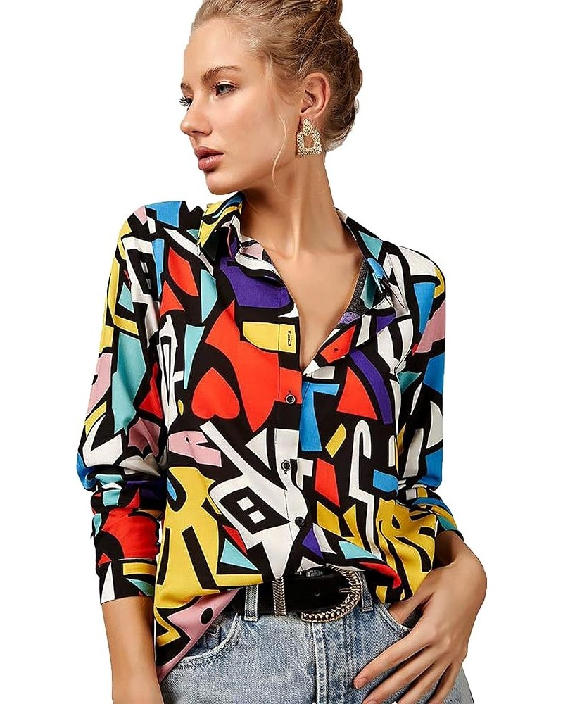 Blouses for Women Fashion, Long Sleeve Button Down Shirts Dressy Casual Tops Multicolor $12.00 Blouses