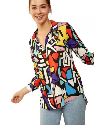 Blouses for Women Fashion, Long Sleeve Button Down Shirts Dressy Casual Tops Multicolor $12.00 Blouses