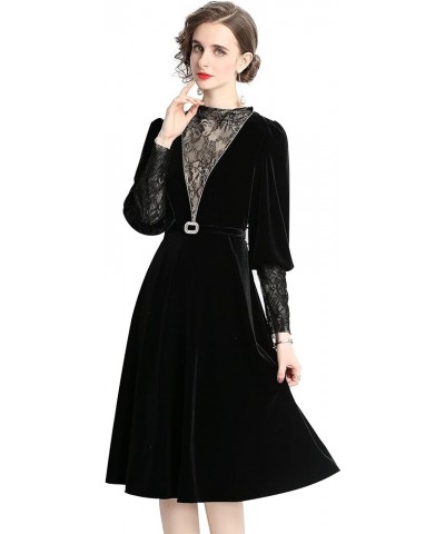 Women's Embroidered Floral Round Neck Cocktail Formal Midi Dress 21023 Black $14.99 Dresses