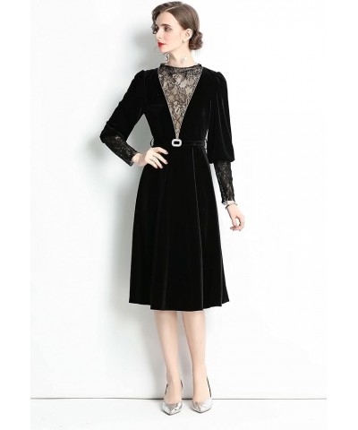 Women's Embroidered Floral Round Neck Cocktail Formal Midi Dress 21023 Black $14.99 Dresses