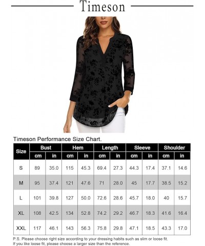 Women's 3/4 Sleeve Blouses Casual V Neck Dress Shirts Double Layers Mesh Tunics Tops Black Floral $14.35 Blouses