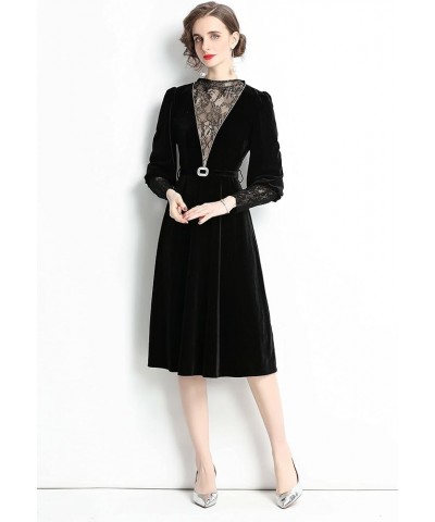 Women's Embroidered Floral Round Neck Cocktail Formal Midi Dress 21023 Black $14.99 Dresses