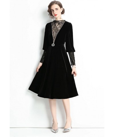 Women's Embroidered Floral Round Neck Cocktail Formal Midi Dress 21023 Black $14.99 Dresses