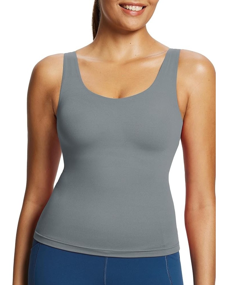 Freeleaf Women's Longline Sports Bra, Molded Cup Workout Tank Yoga Tops Built in Bra Athletic Camisole Dark Gray $16.81 Lingerie