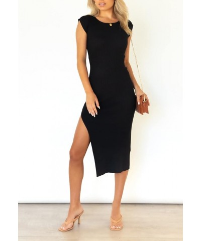 Women's Sleeveless High Slit Bodycon Causal Dress Summer Beach Party Vacation Tank Maxi Dresses Z Black $21.72 Dresses