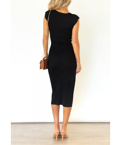 Women's Sleeveless High Slit Bodycon Causal Dress Summer Beach Party Vacation Tank Maxi Dresses Z Black $21.72 Dresses