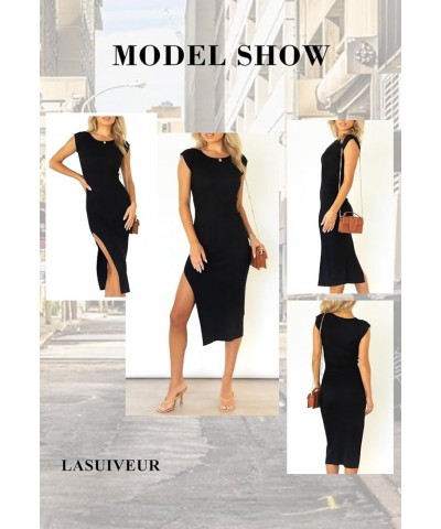 Women's Sleeveless High Slit Bodycon Causal Dress Summer Beach Party Vacation Tank Maxi Dresses Z Black $21.72 Dresses