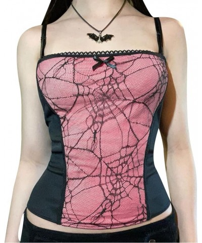 Vintage Gothic Crop Top for Women Grunge Dark Aesthetic Harajuku Tank Tops Mall Goth Emo Camisole Shirts 3 Pink $8.25 Tanks