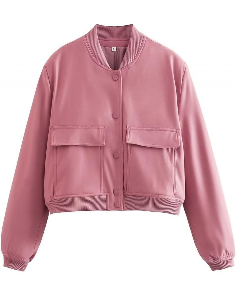 Vintage Solid Long Sleeve Bomber Jacket Spring Women Casual Coats Streetwear 2023 Female Elegant Lapel Zipper Jakcet Pink $19...