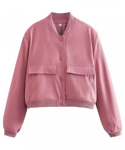 Vintage Solid Long Sleeve Bomber Jacket Spring Women Casual Coats Streetwear 2023 Female Elegant Lapel Zipper Jakcet Pink $19...