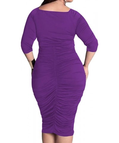 Sexy Plus Size Dress for Women Short Sleeve Bodycon Elegant Pencil Dress for Business Workwear 10899purple $24.74 Dresses