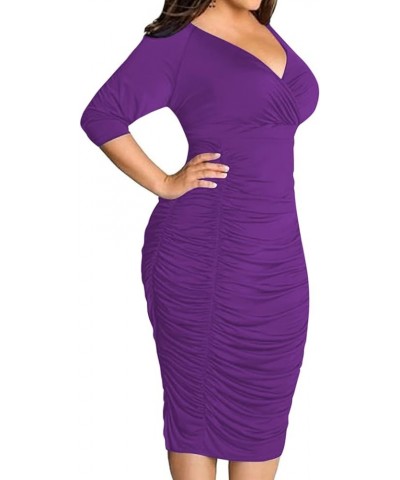 Sexy Plus Size Dress for Women Short Sleeve Bodycon Elegant Pencil Dress for Business Workwear 10899purple $24.74 Dresses