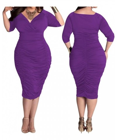 Sexy Plus Size Dress for Women Short Sleeve Bodycon Elegant Pencil Dress for Business Workwear 10899purple $24.74 Dresses