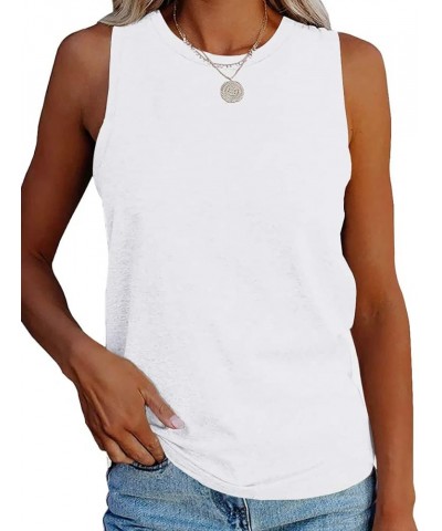 Womens Tank Tops Summer Tops Sleeveless Casual Crew Neck Tee Shirts Loose Fit Basic Shirts White $20.29 Tanks