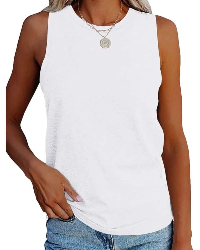 Womens Tank Tops Summer Tops Sleeveless Casual Crew Neck Tee Shirts Loose Fit Basic Shirts White $20.29 Tanks