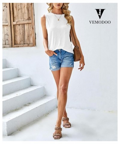 Womens Tank Tops Summer Tops Sleeveless Casual Crew Neck Tee Shirts Loose Fit Basic Shirts White $20.29 Tanks