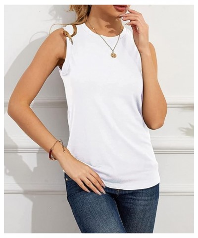 Womens Tank Tops Summer Tops Sleeveless Casual Crew Neck Tee Shirts Loose Fit Basic Shirts White $20.29 Tanks