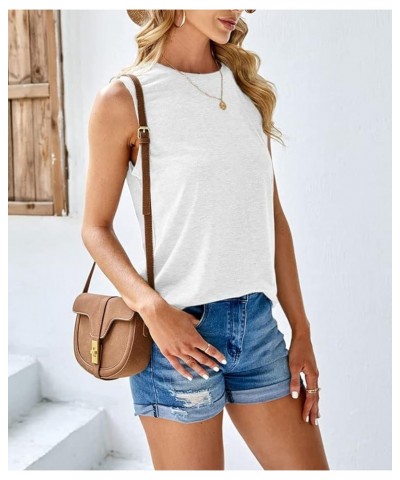 Womens Tank Tops Summer Tops Sleeveless Casual Crew Neck Tee Shirts Loose Fit Basic Shirts White $20.29 Tanks