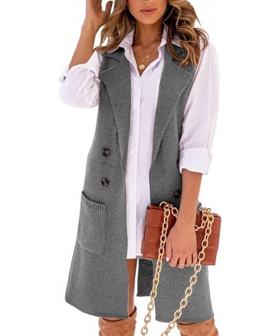 Women Open Front Lapel Collar Cardigan Vest Button Down Long Sweaters Cardigan Solid Outerwear Coats Dark Grey $25.43 Sweaters