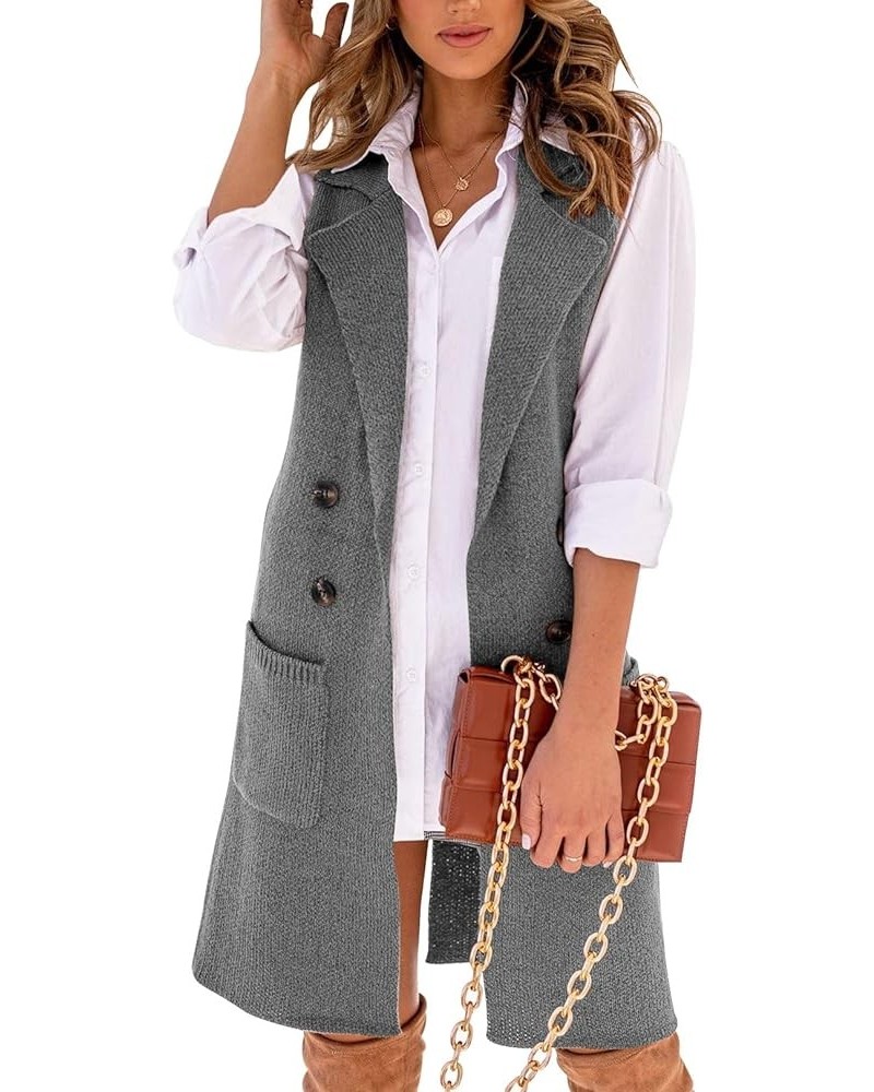 Women Open Front Lapel Collar Cardigan Vest Button Down Long Sweaters Cardigan Solid Outerwear Coats Dark Grey $25.43 Sweaters