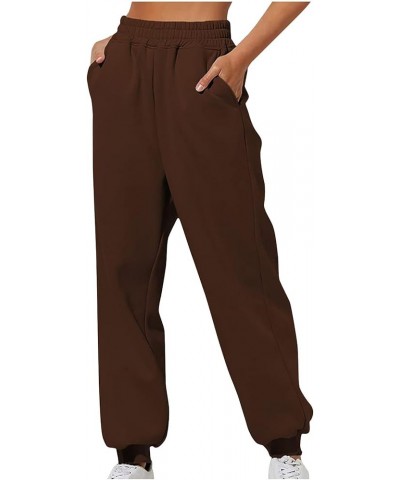 Womens High Waisted Sweatpants with Pockets 2024 Fall Y2k Jogger Pants Baggy Lounge Trousers Cinch Bottom Sweatpants A03-brow...