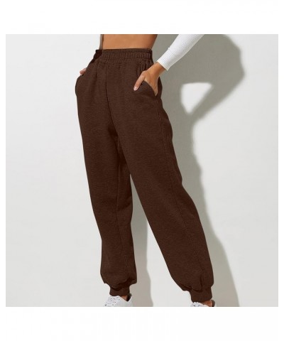 Womens High Waisted Sweatpants with Pockets 2024 Fall Y2k Jogger Pants Baggy Lounge Trousers Cinch Bottom Sweatpants A03-brow...