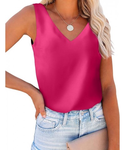 Womens Tank Tops V Neck Silk Satin Blouses Sleeveless Camisole Tank Top Summer Tops 106-wineberry $8.24 Tanks